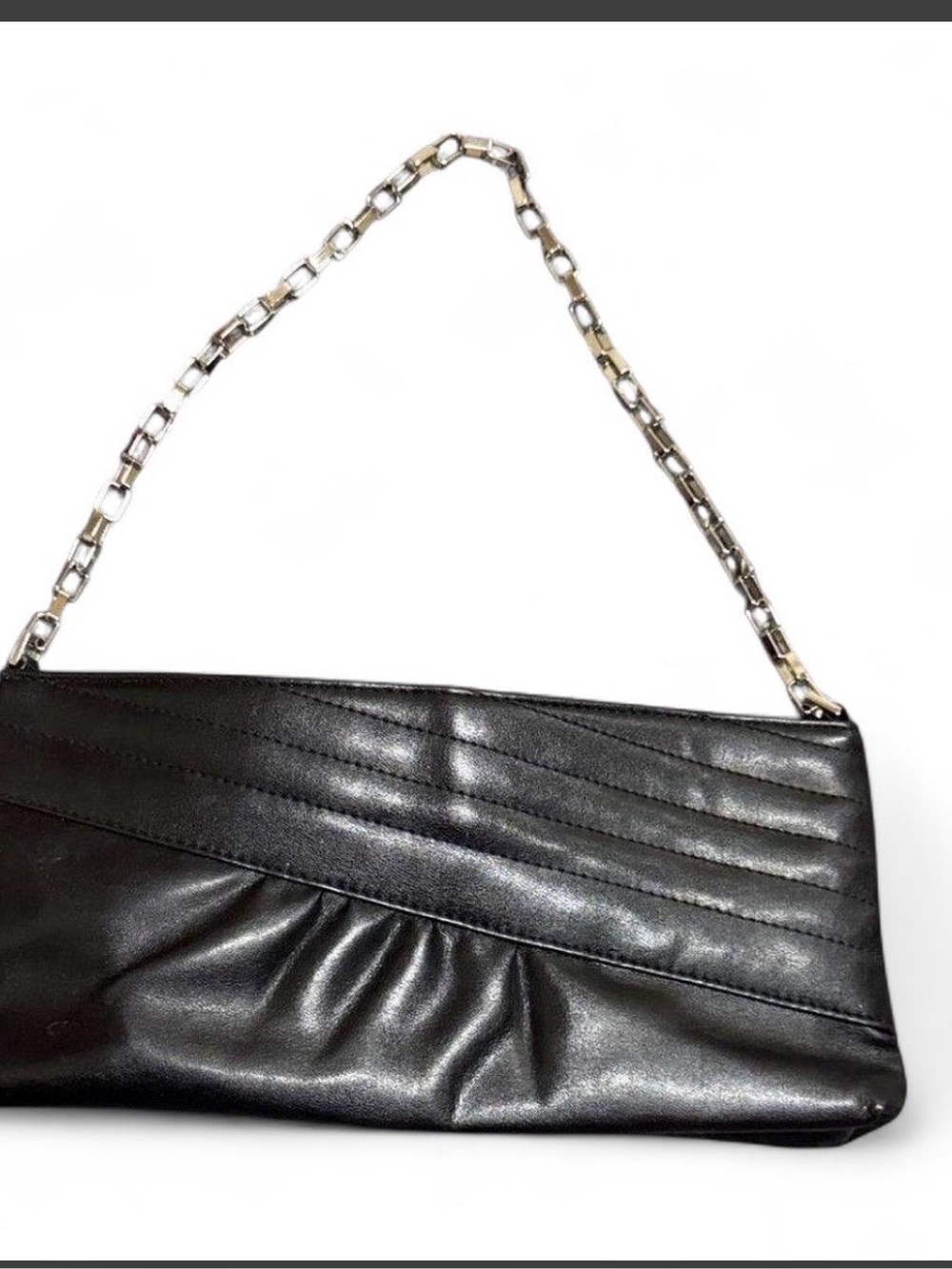Black Chain-Handle Leatherette Wristlet Clutch